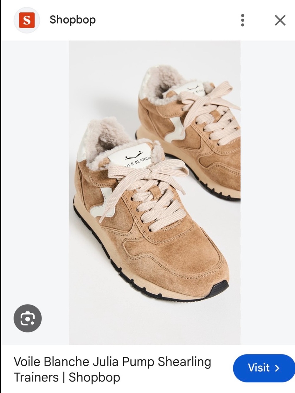 Voile Blanche Suede Shearling Sneakers in Tan and Cream